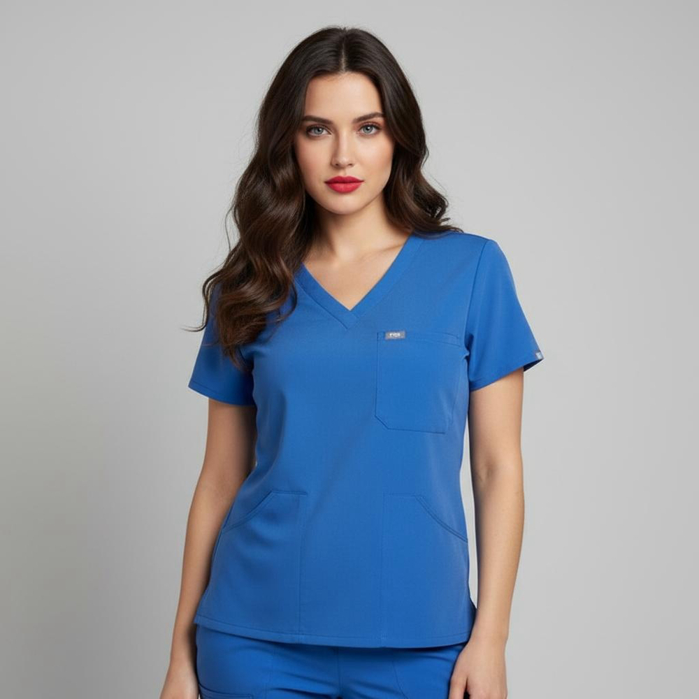 FIGS Women’s Catarina One-Pocket Scrub Top Womens Blue V Neck Size Medium